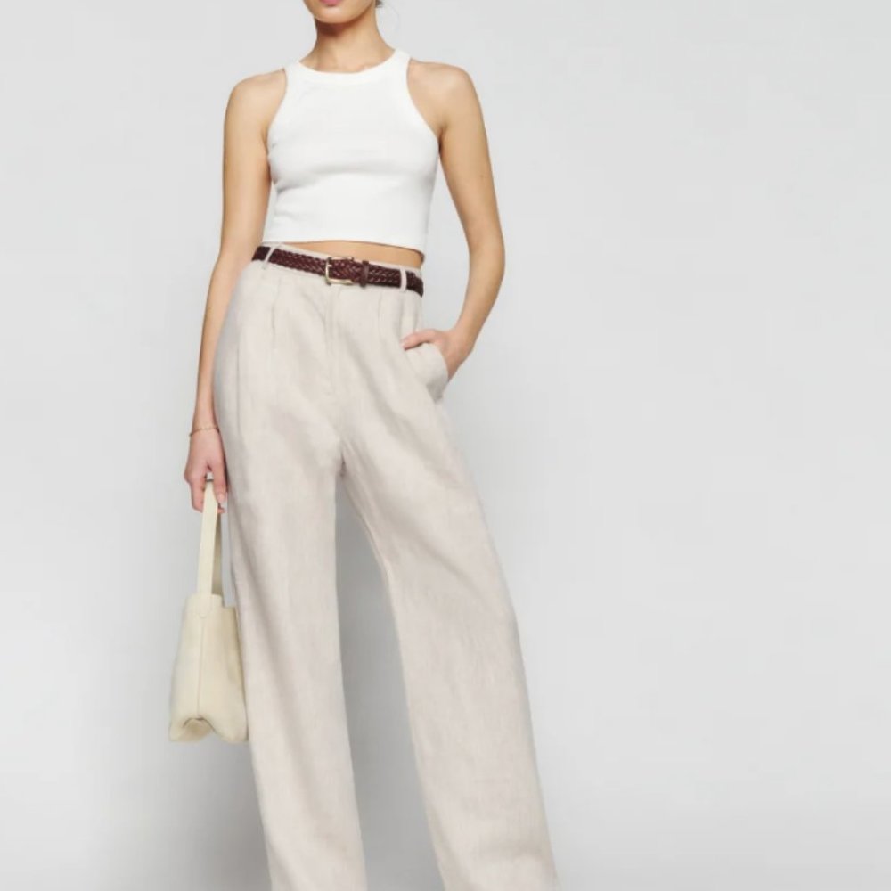 Reformation Mason Linen Pant size 4 in Oatmeal